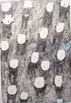 Donald  Mitchell, People in Dark Crowd, marker on paper